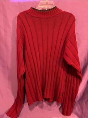 Tommy Hilfiger Men's Red Ribbed Crewneck Sweater